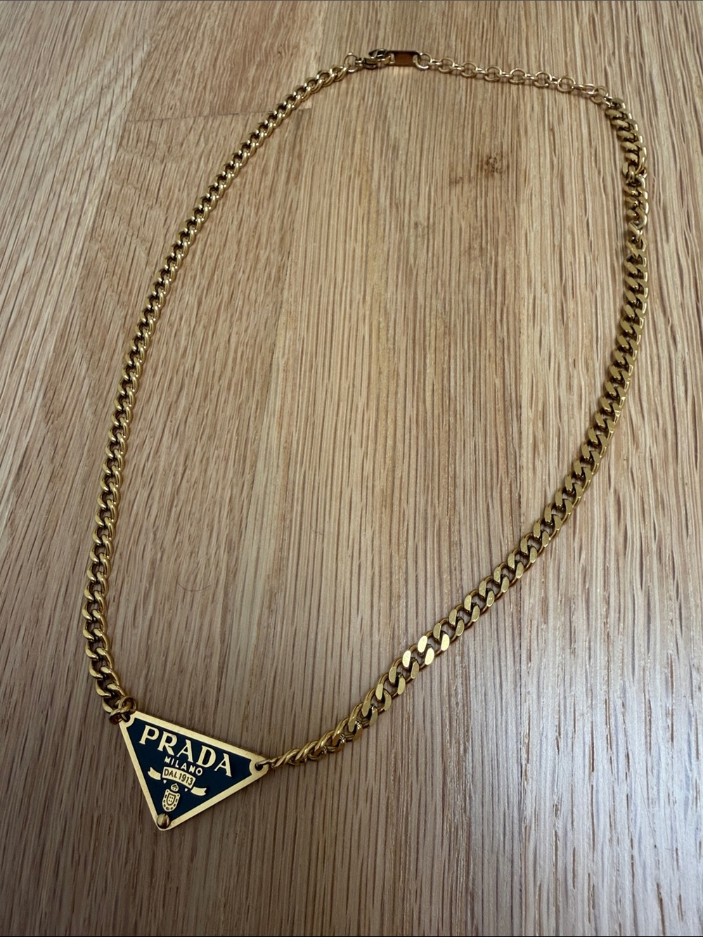 Gold Vintage Chains Reworked Vintage Prada Plaque Chain Necklace Yellow Gold